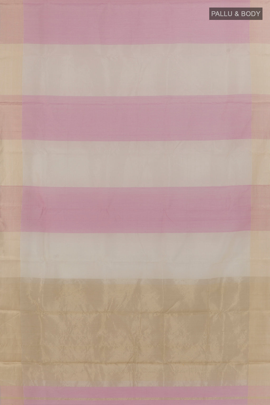 Flat view of Multi Color Blended Maheshwari Silk Cotton Saree with Stripes on the body and Zari Border. 