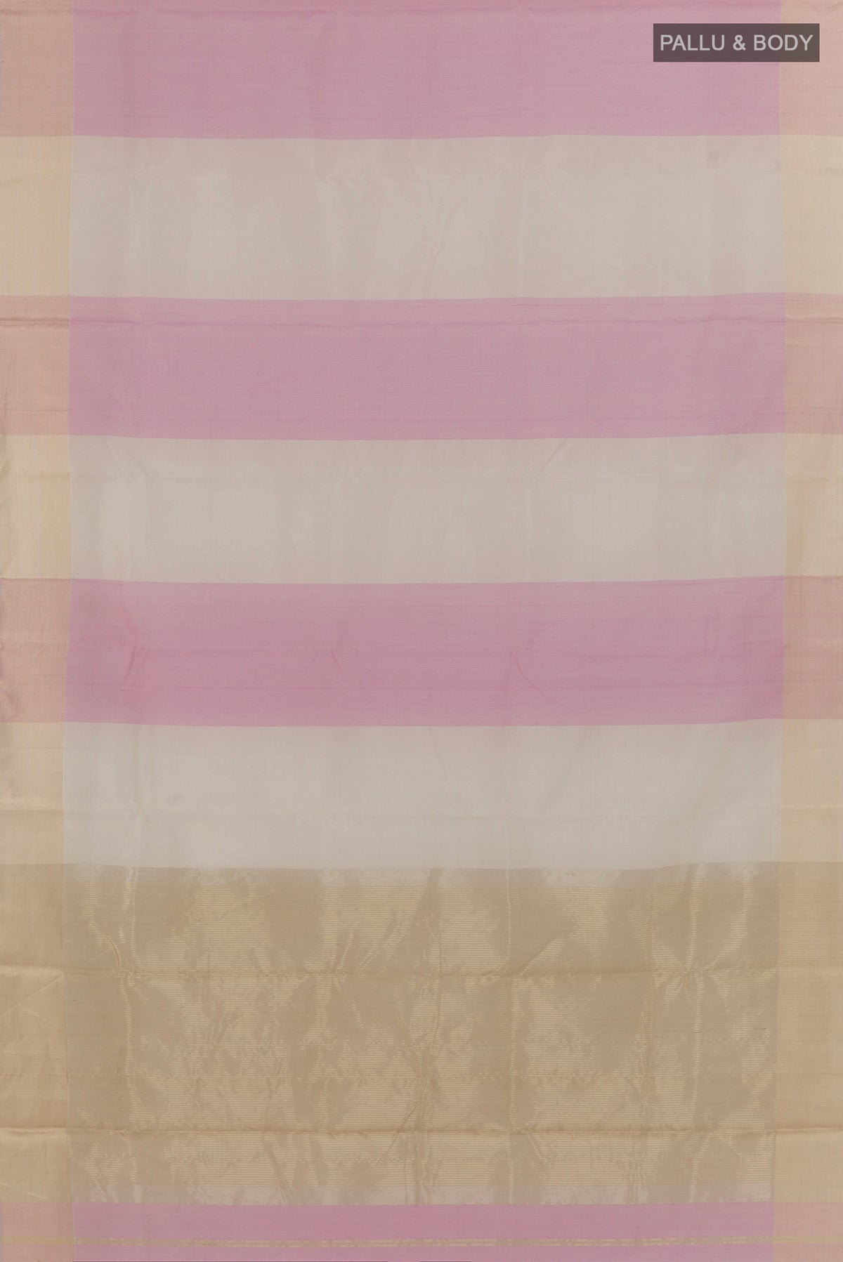 Flat view of Multi Color Blended Maheshwari Silk Cotton Saree with Stripes on the body and Zari Border. 