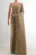 Pure Silk Beige Kanchipuram Saree with Stripes on the body and Plain Border.  displayed on a mannequin