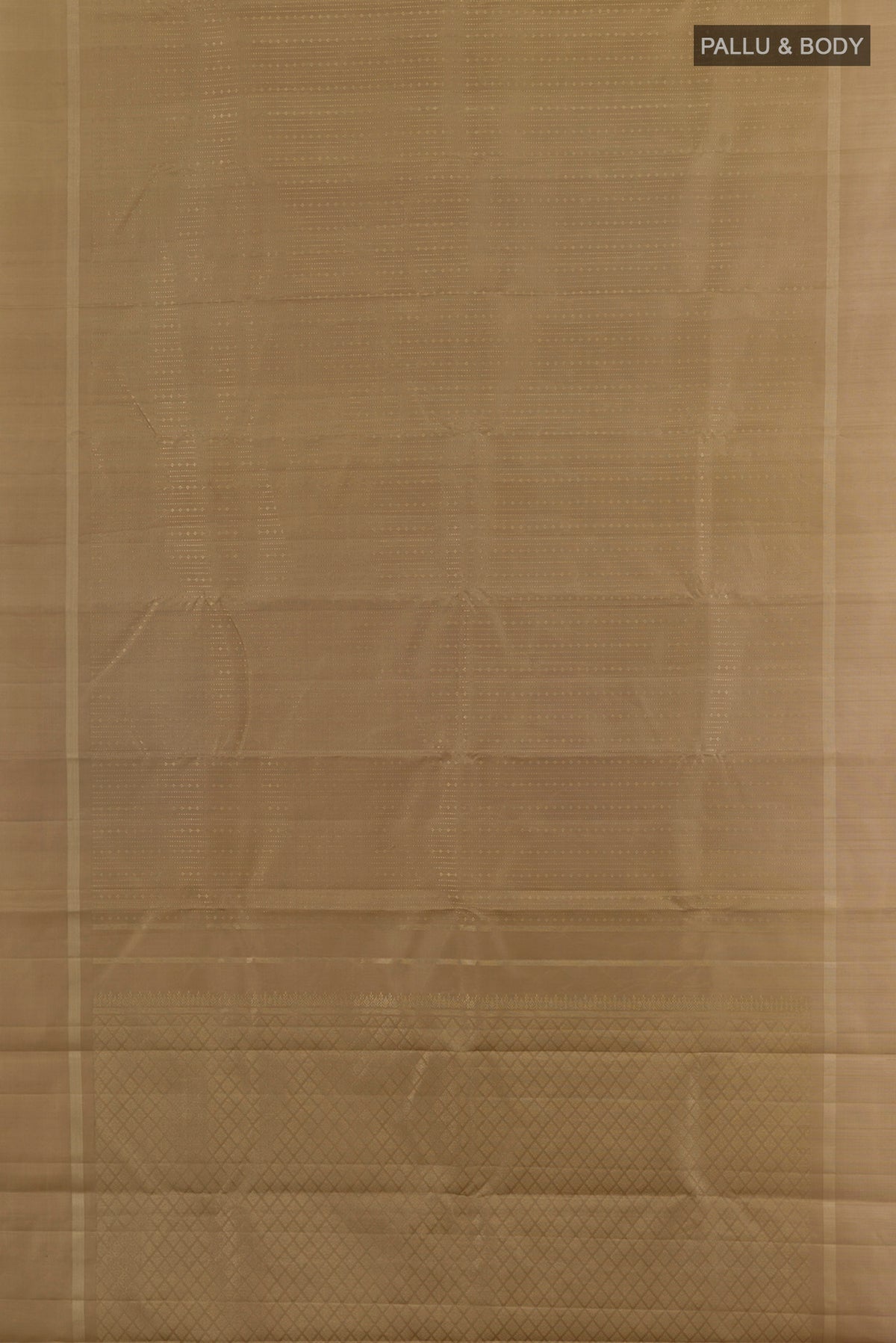 Flat view of Pure Silk Beige Kanchipuram Saree with Stripes on the body and Plain Border. 
