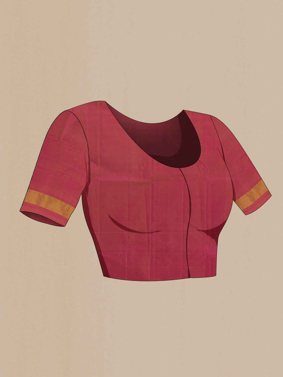 Close up image of the blouse of Pure Silk Beige Kanjivaram Saree with Plain Body and Fancy Border. 