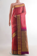 Pure Silk Pink Kanchipuram Saree with Zari Brocade on the body and Zari Border.  displayed on a mannequin