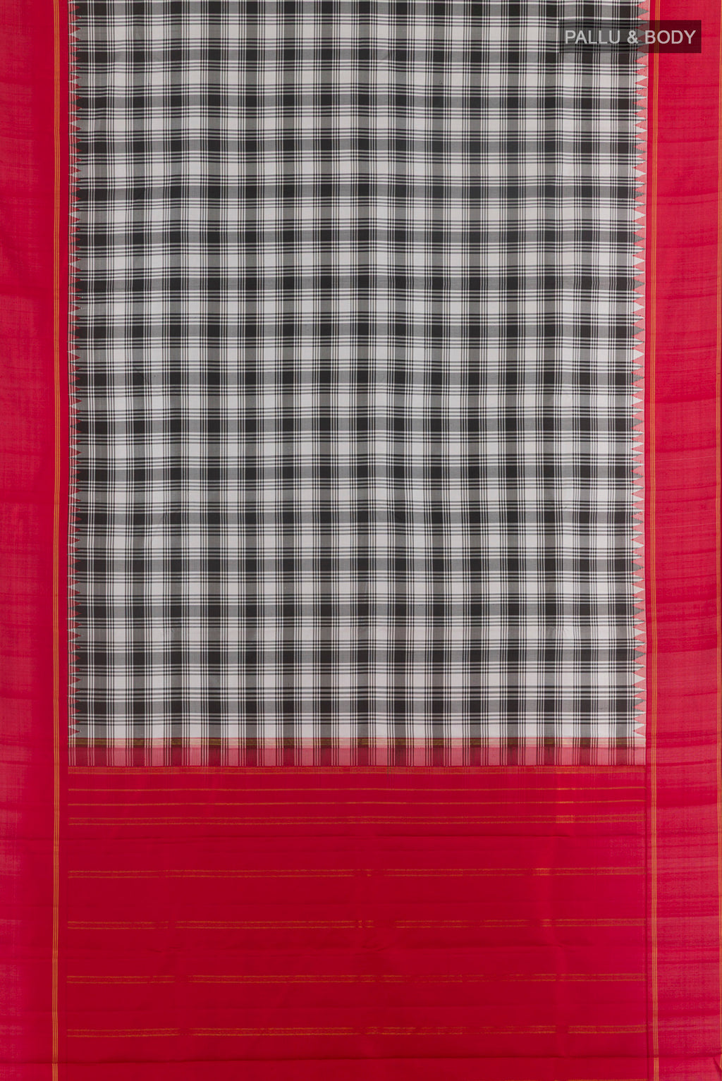 Flat view of Pure Silk Pure Zari Off White Kanjivaram Saree with Checked design on the body and Zari Border. 