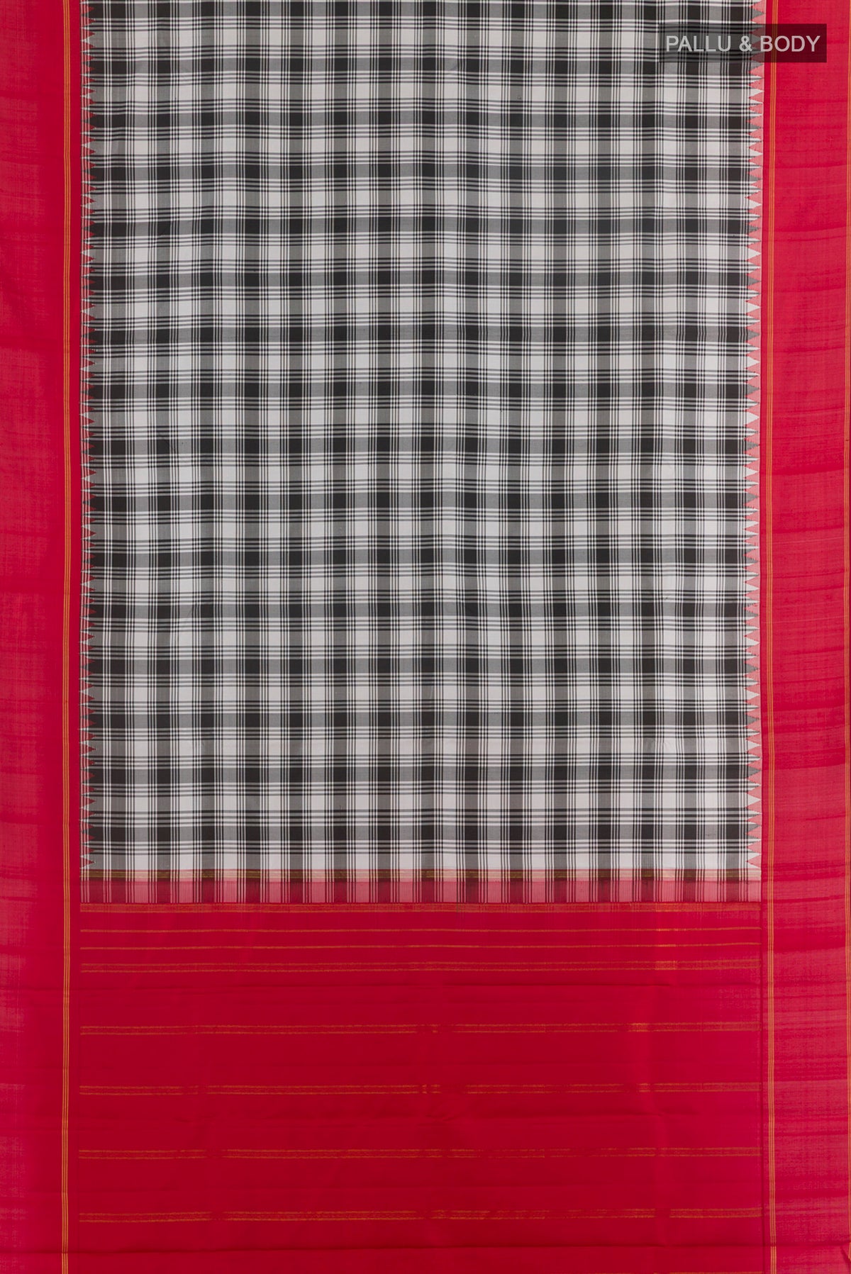 Flat view of Pure Silk Pure Zari Off White Kanjivaram Saree with Checked design on the body and Zari Border. 