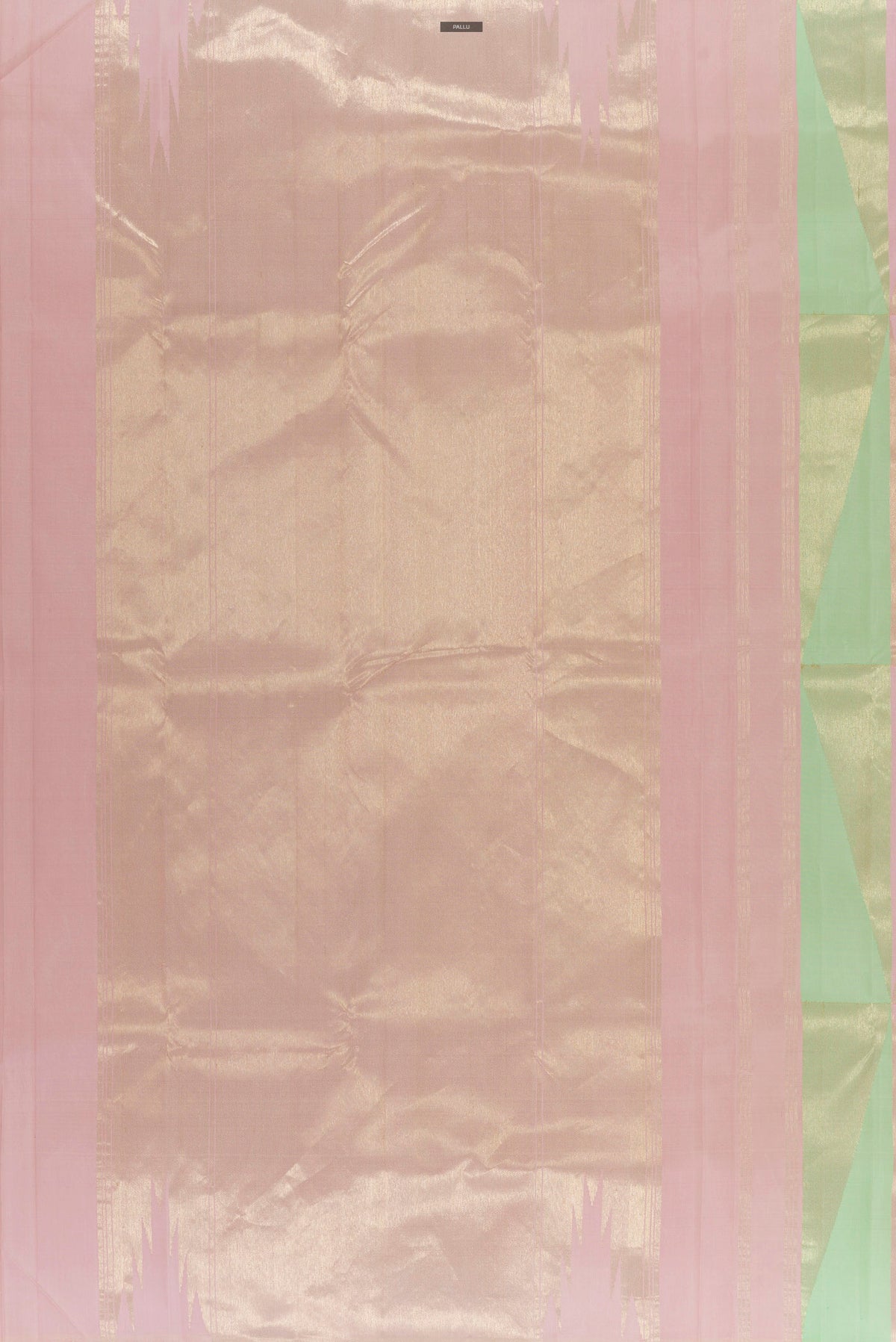 Close up image of the pallu of Pure Silk Multi Color Kanchipuram Saree with Stripes on the body and Without Border. 