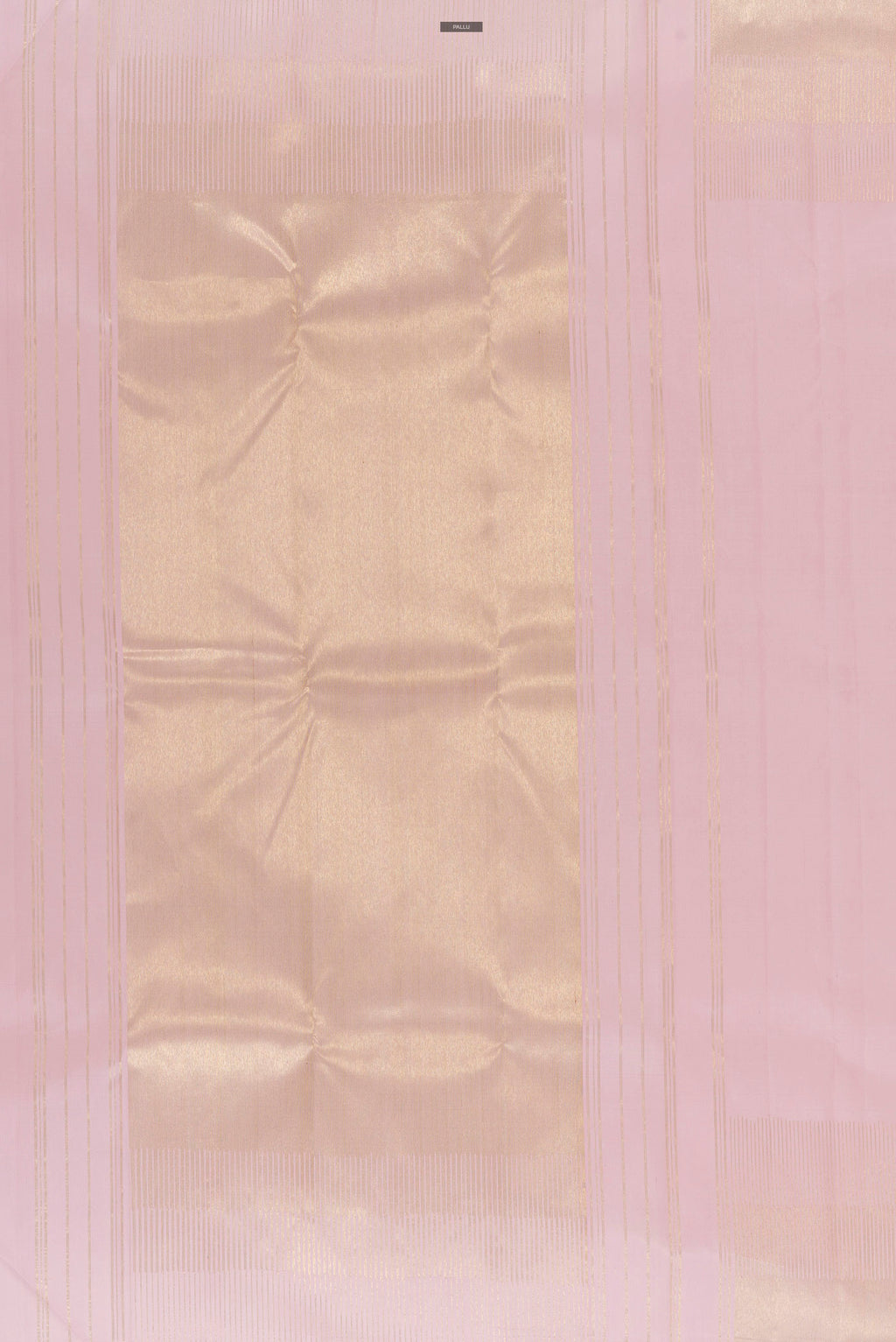 Close up image of the pallu of Pure Silk Rose pink Kanjivaram Saree with Plain Body and Zari Border. 