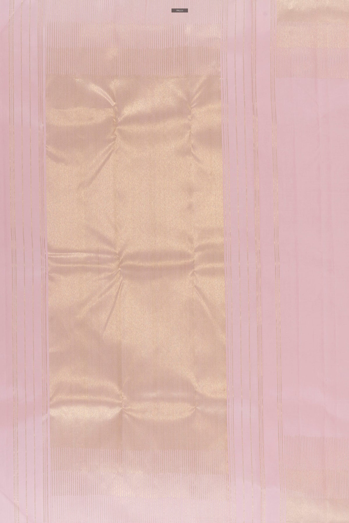 Close up image of the pallu of Pure Silk Rose pink Kanjivaram Saree with Plain Body and Zari Border. 