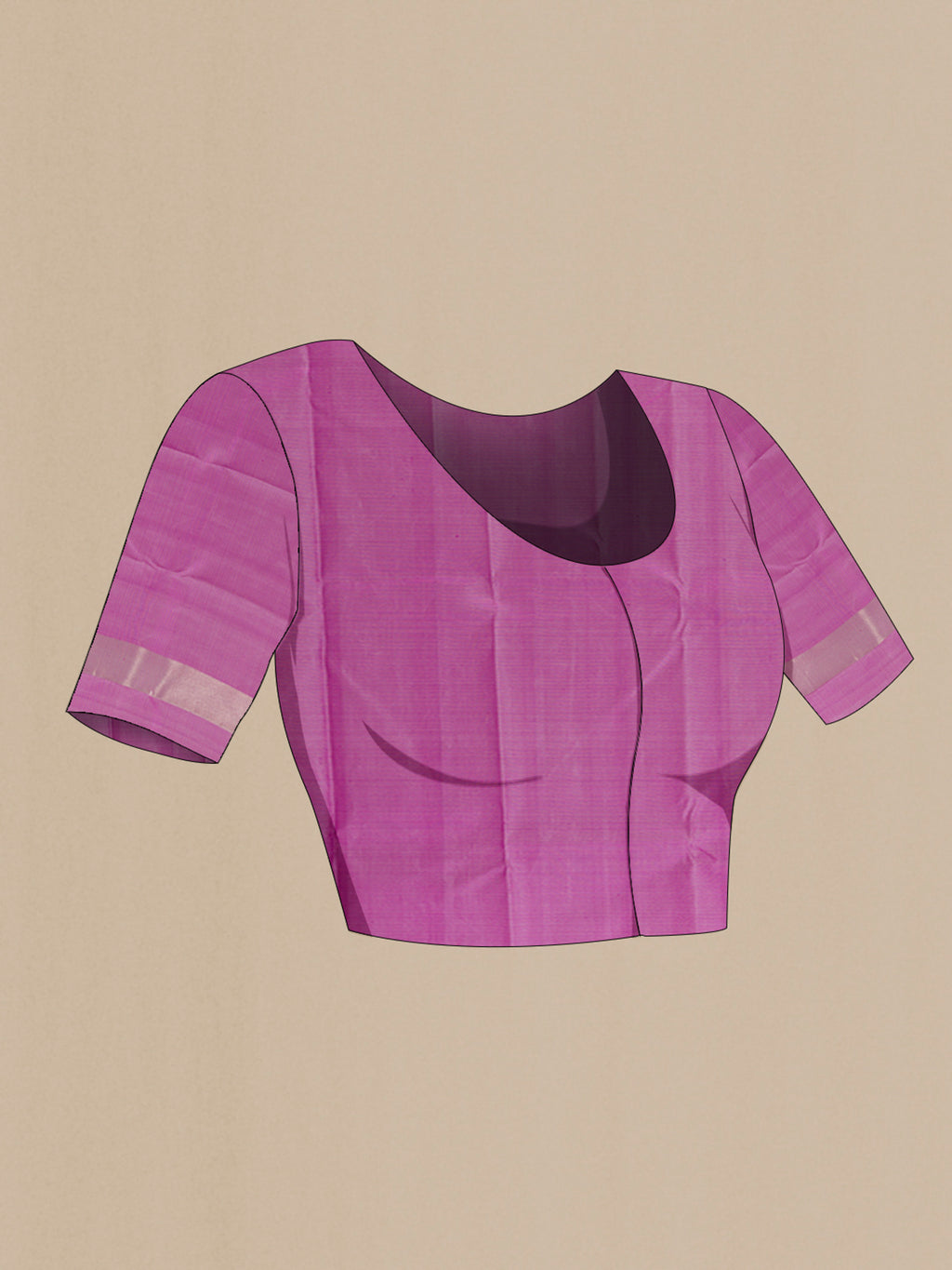 Close up image of the blouse of Pure Silk Beige Kanchipuram Saree with Zig Zag design on the body and Without Border. 