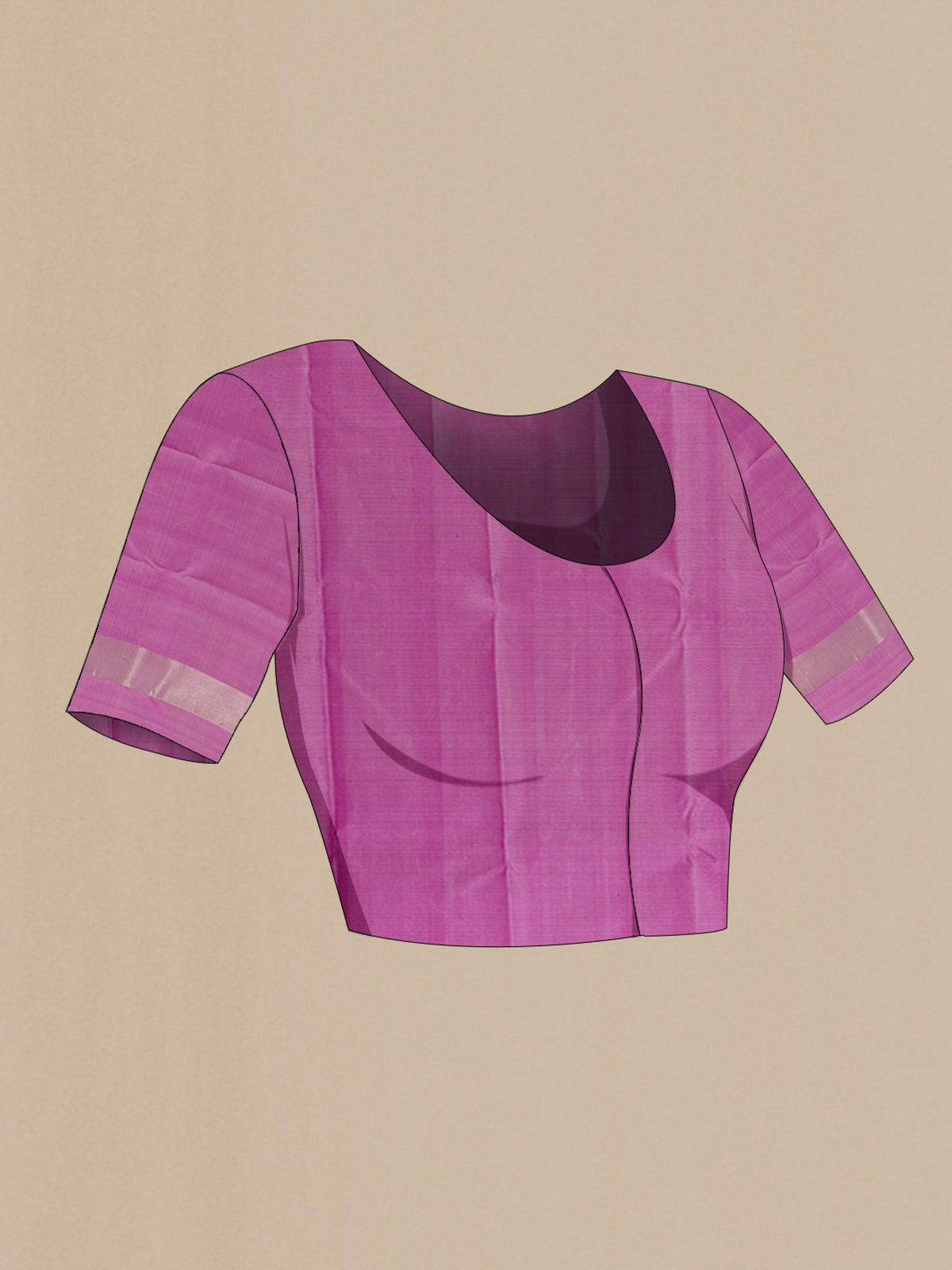 Close up image of the blouse of Pure Silk Beige Kanchipuram Saree with Zig Zag design on the body and Without Border. 
