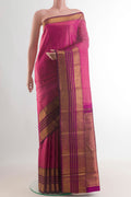 Pure Silk Rani Pink Kanjivaram Saree with Checked design on the body and Zari Border.  displayed on a mannequin
