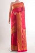 Pure Silk Red Kanchipuram Saree with Jacquard With Zari Butta on the body and Fancy Border.  displayed on a mannequin