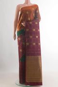 Pure Silk Multi Color Kanjivaram Saree with Checked design on the body and Without Border.  displayed on a mannequin