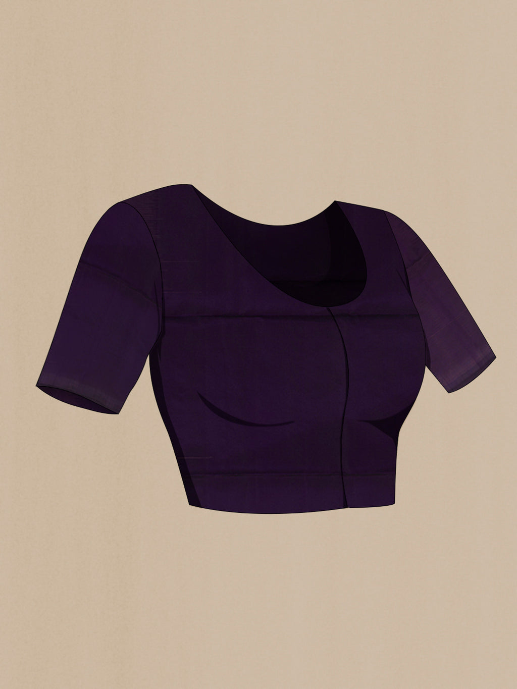 Close up image of the blouse of Pure Silk Purple Soft Saree with Zari Butta on the body and Without Border. 