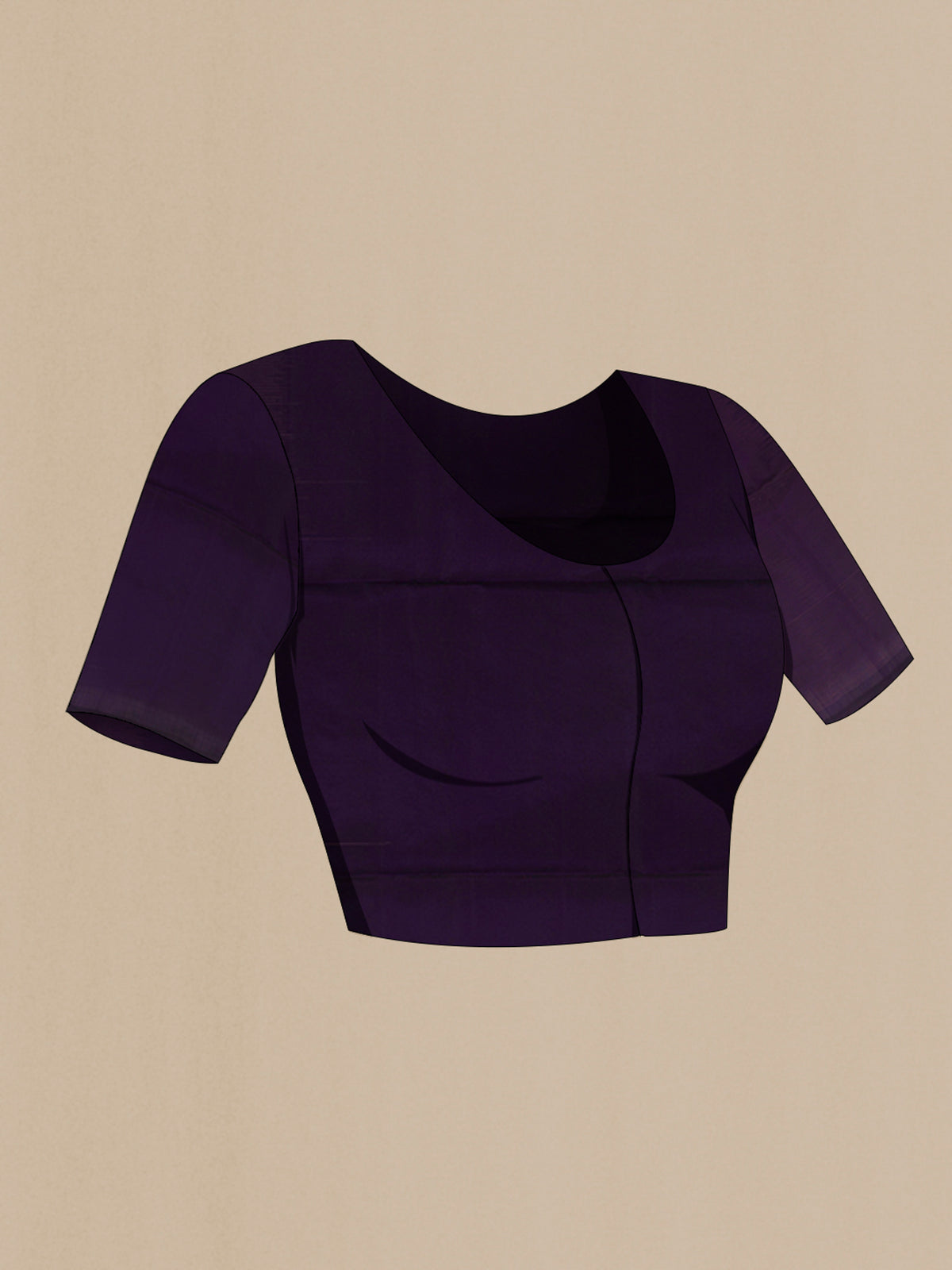 Close up image of the blouse of Pure Silk Purple Soft Saree with Zari Butta on the body and Without Border. 