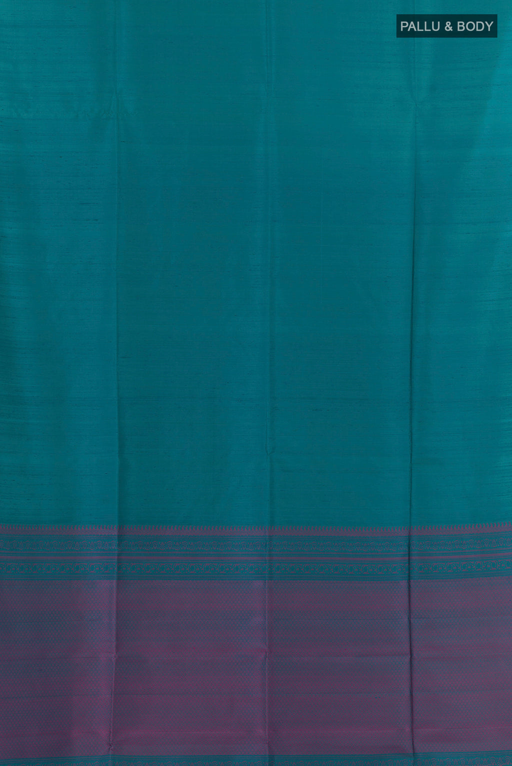 Flat view of Pure Silk Sea Green Soft Saree with Plain Body and Without Border. 