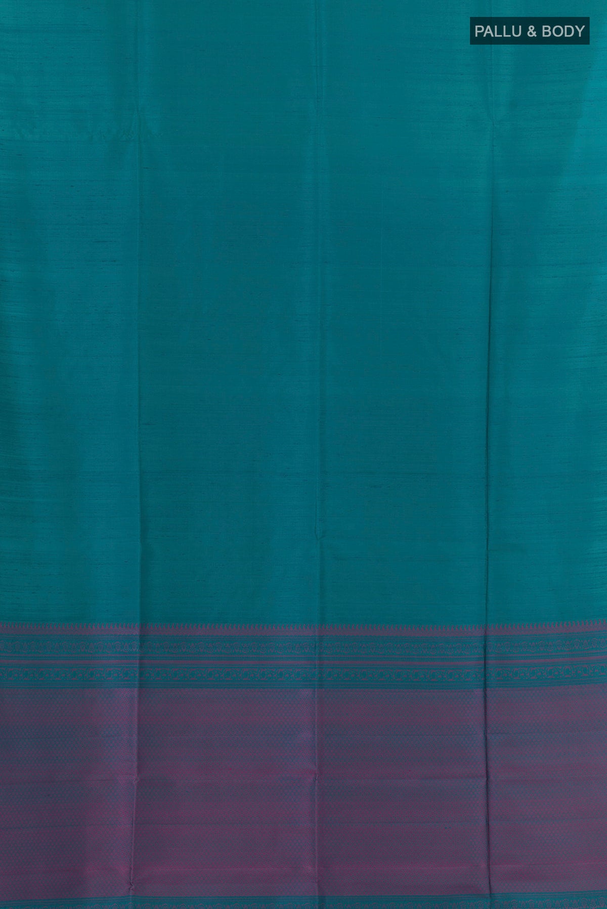 Flat view of Pure Silk Sea Green Soft Saree with Plain Body and Without Border. 