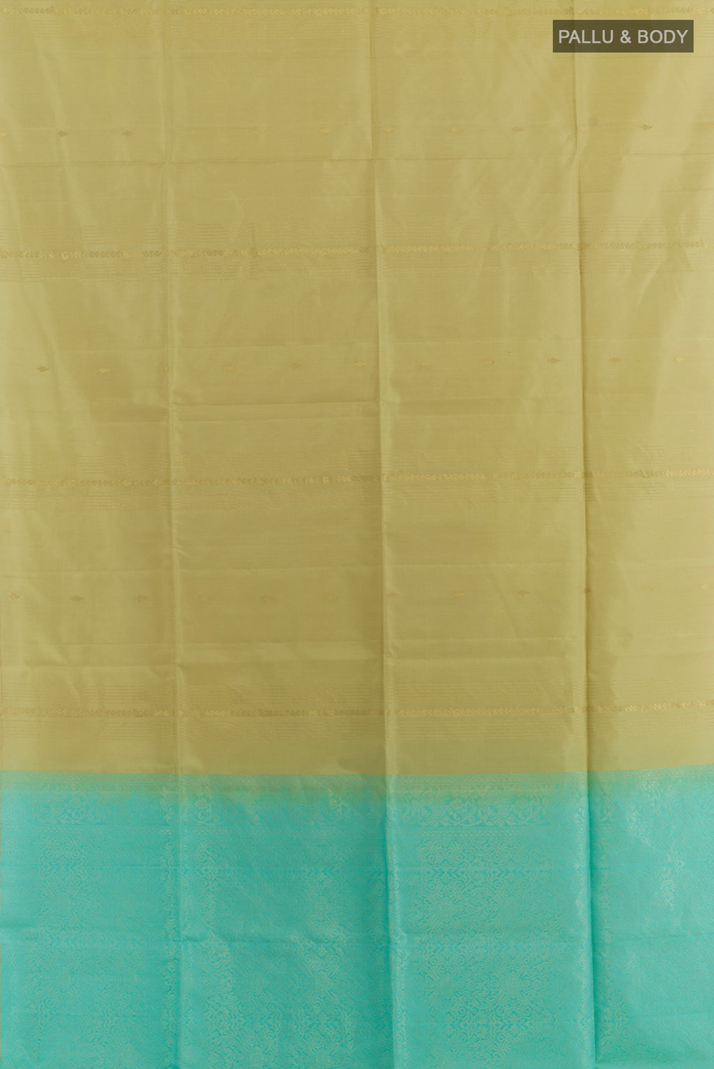 Flat view of Pure Silk Beige Soft Saree with Stripes on the body and Without Border. 