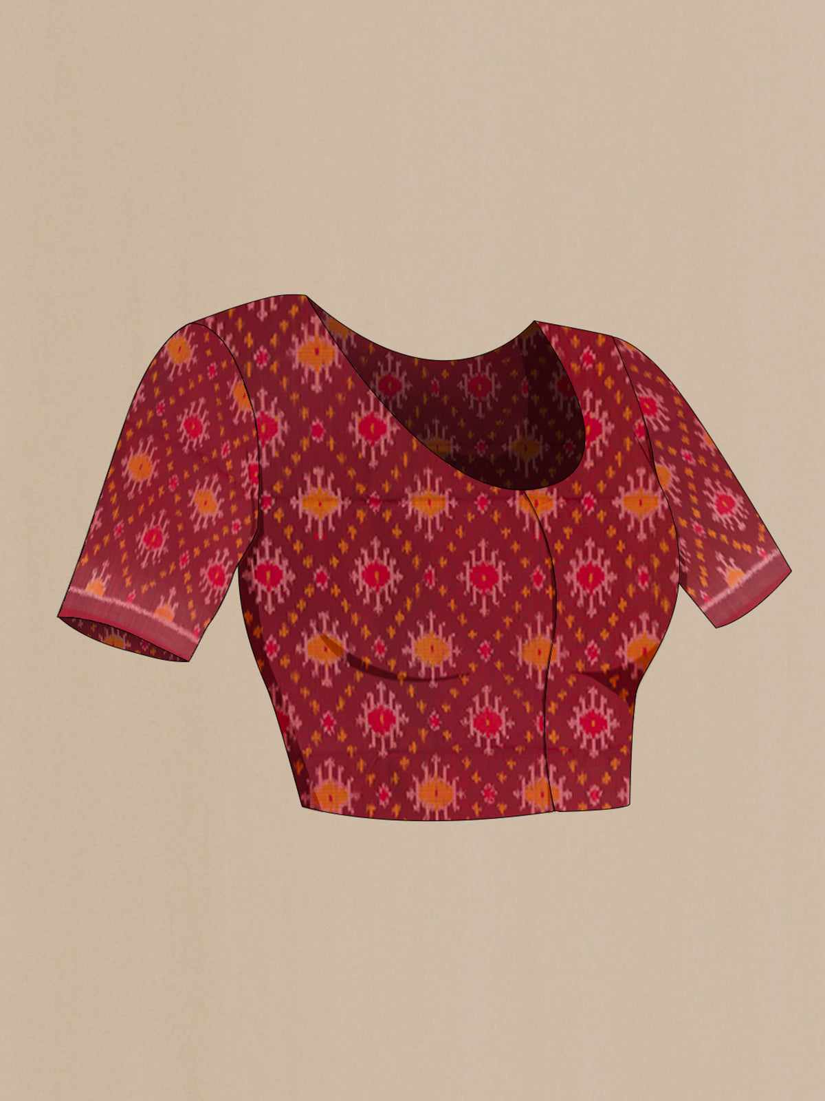 Close up image of the blouse of Pure Silk Mustard Soft Saree with Zari Butta on the body and Zari Border. 