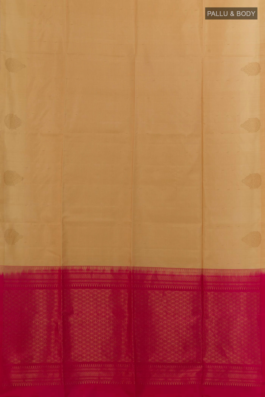 Flat view of Pure Silk Sandal Soft Saree with Stripes on the body and Without Border. 