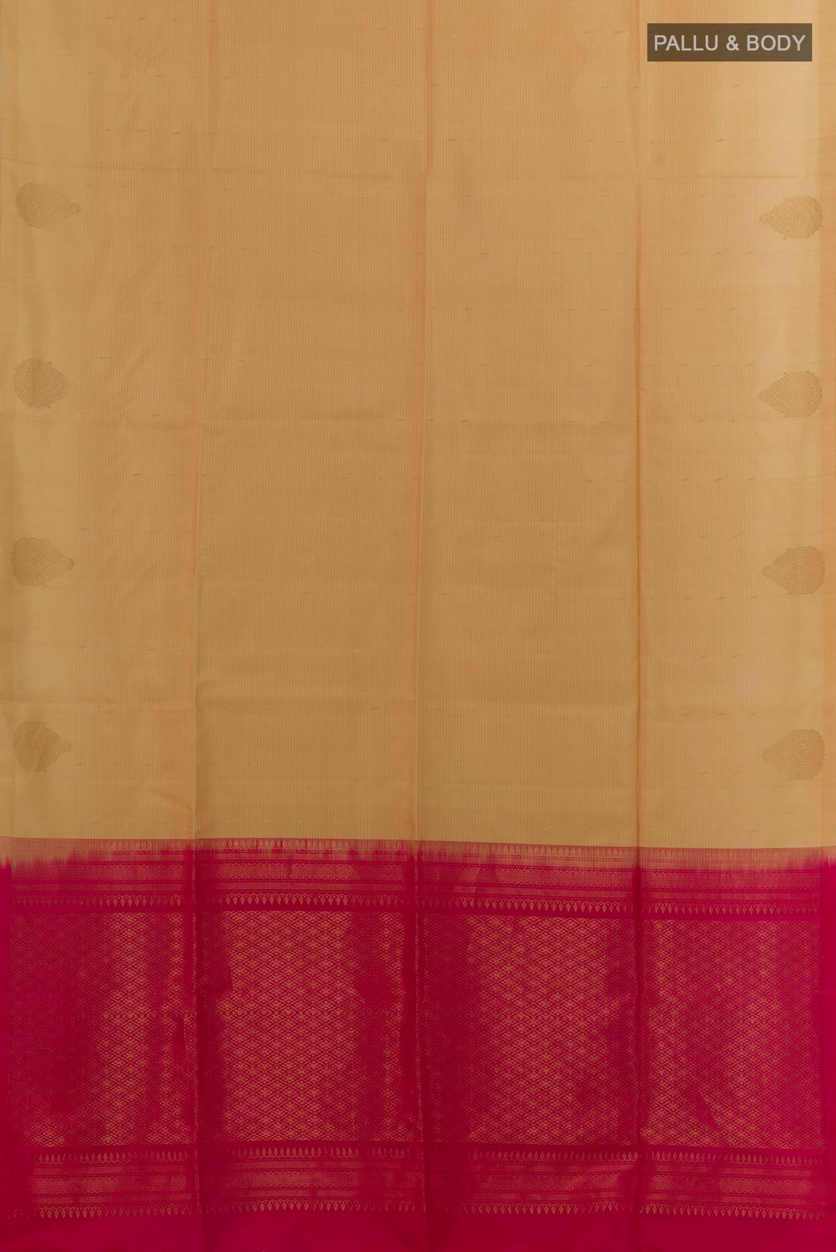 Flat view of Pure Silk Sandal Soft Saree with Stripes on the body and Without Border. 