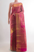 Pure Silk Pink Kanjivaram Saree with Zari Brocade on the body and Zari Border.  displayed on a mannequin