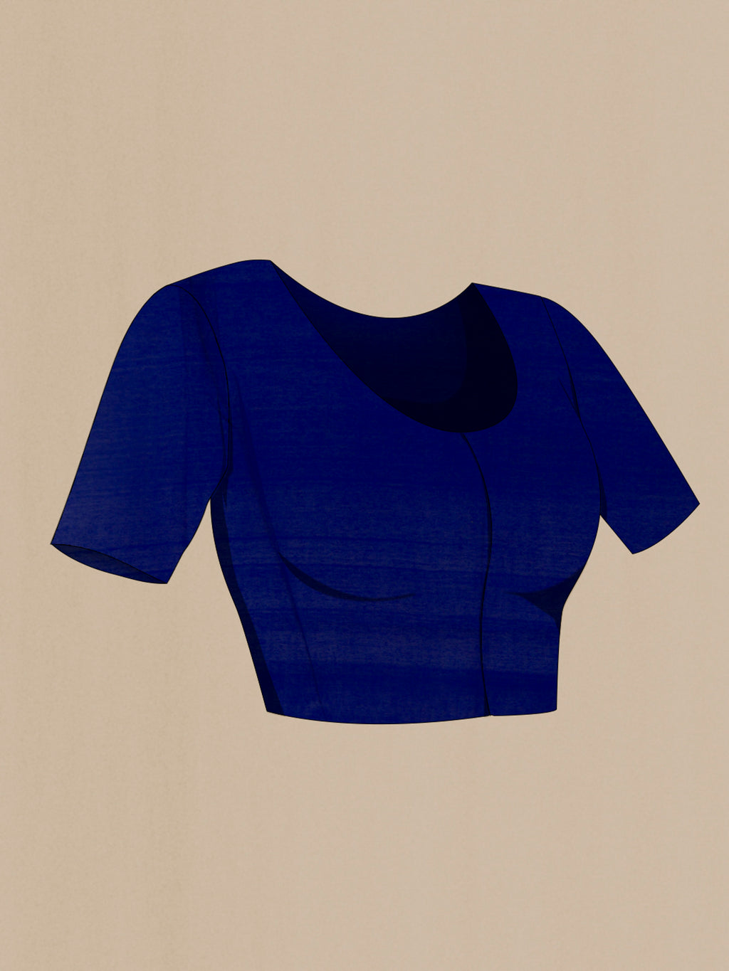 Close up image of the blouse of Blue Tussar Saree with Embroidered on the body and Zari Border. 