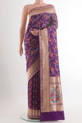 Pure Silk Purple Banarasi Saree with Zari Brocade on the body and Zari Border.  displayed on a mannequin