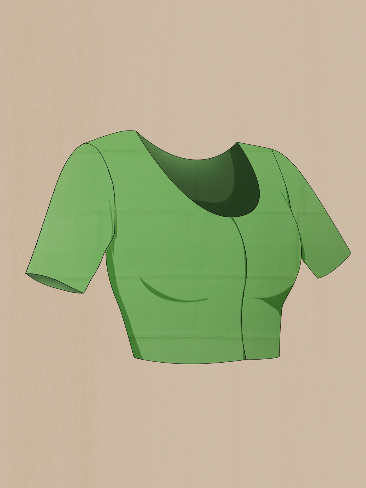 Close up image of the blouse of Green Mysore Crepe Saree with Plain Body and Zari Border. 