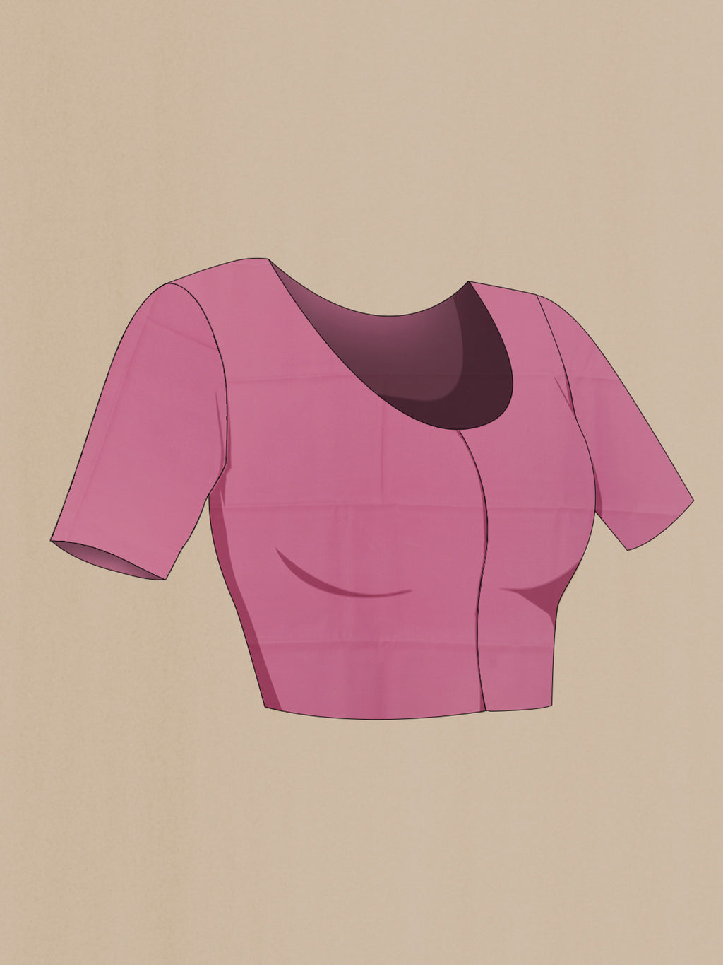 Close up image of the blouse of Pink Mysore Crepe Saree with Plain Body and Zari Border. 
