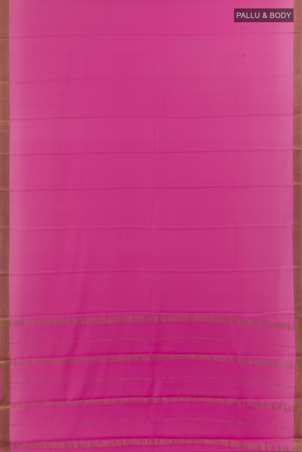 Flat view of Pink Mysore Crepe Saree with Plain Body and Zari Border. 