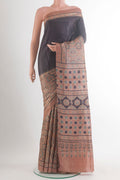 Multi Color Tussar Saree with Half And Half on the body and Printed Border.  displayed on a mannequin