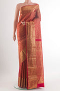 Pure Silk Red Kanchipuram Saree with Zari Brocade on the body and Zari Border.  displayed on a mannequin