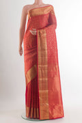 Pure Silk Red Kanchipuram Saree with Zari Brocade on the body and Zari Border.  displayed on a mannequin