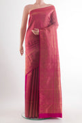 Pure Silk Pink Kanchipuram Saree with Zari Brocade on the body and Zari Border.  displayed on a mannequin