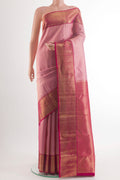Pure Silk Pink Kanchipuram Saree with Zari Brocade on the body and Zari Border.  displayed on a mannequin