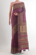 Mauve Tussar Saree with Checked design on the body and Zari Border.  displayed on a mannequin