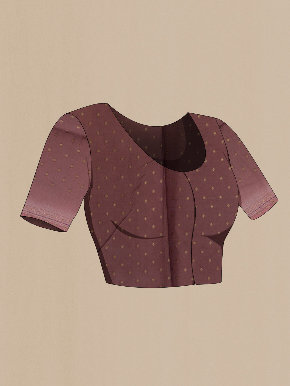 Close up image of the blouse of Purple Tussar Saree with Plain Body and Thread Border. 