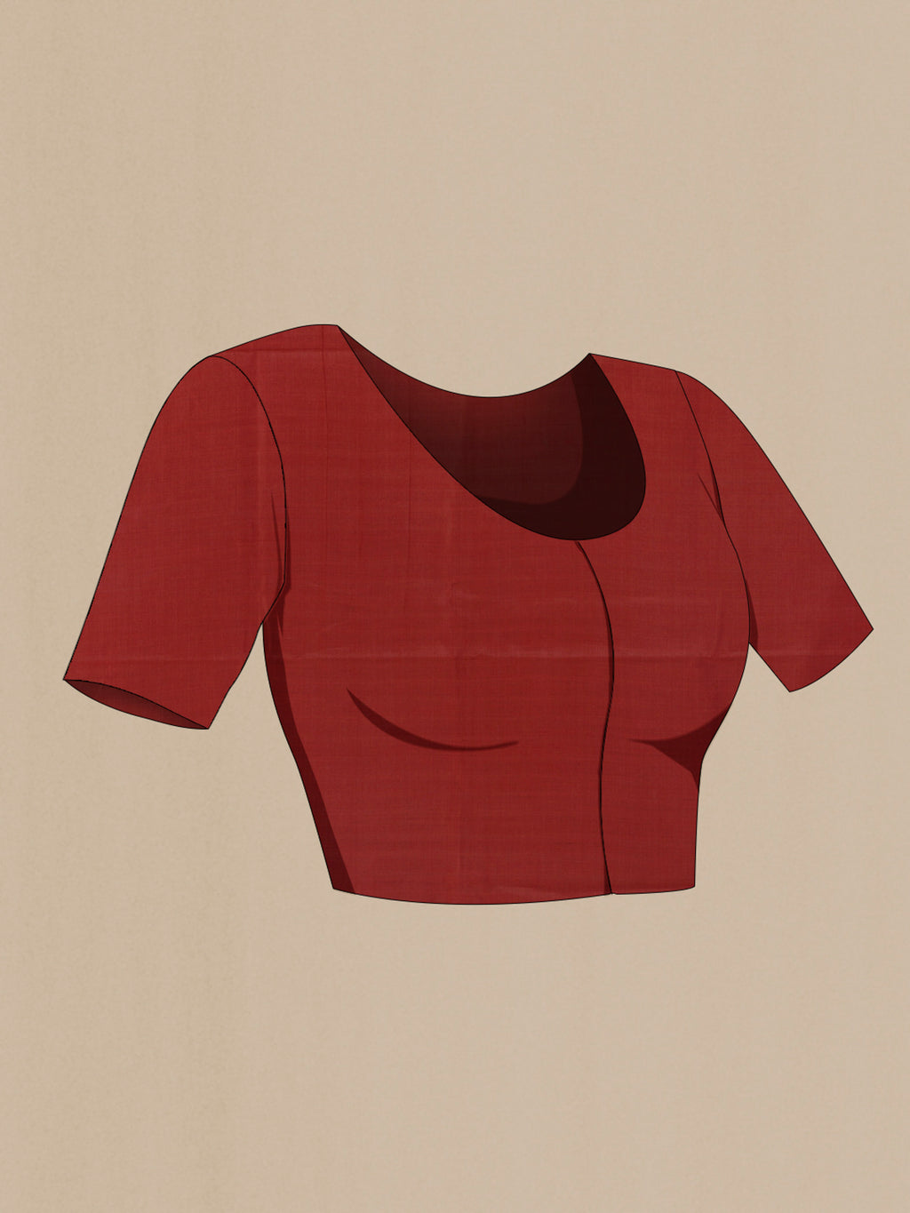 Close up image of the blouse of Rust Tussar Saree with Zari Butta on the body and Zari Border. 