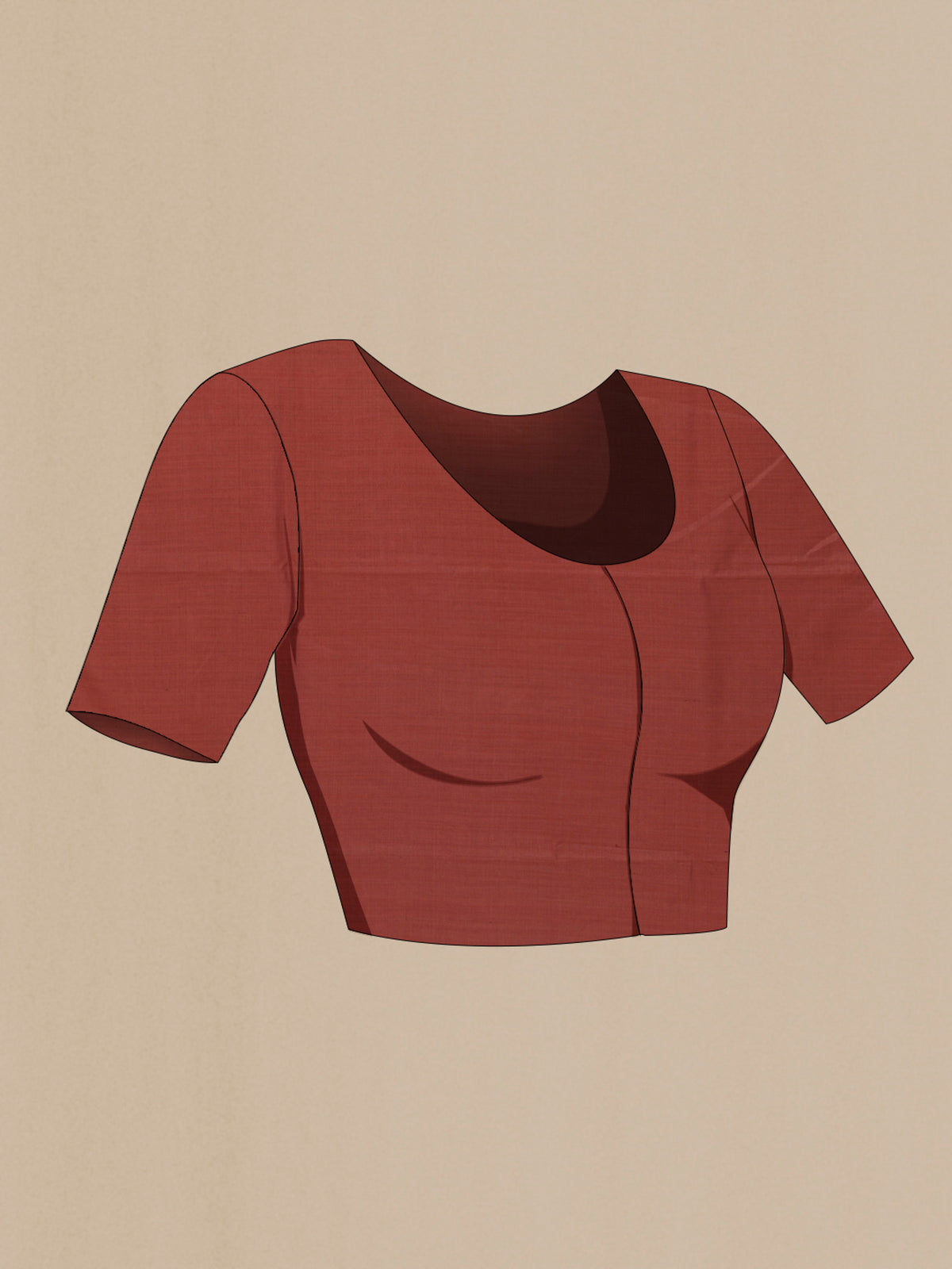 Close up image of the blouse of Rust Tussar Saree with Zari Butta on the body and Zari Border. 