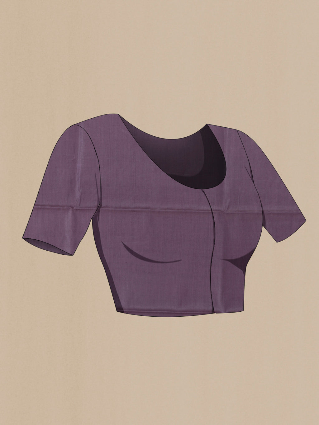 Close up image of the blouse of Lavender Tussar Saree with Zari Butta on the body and Zari Border. 