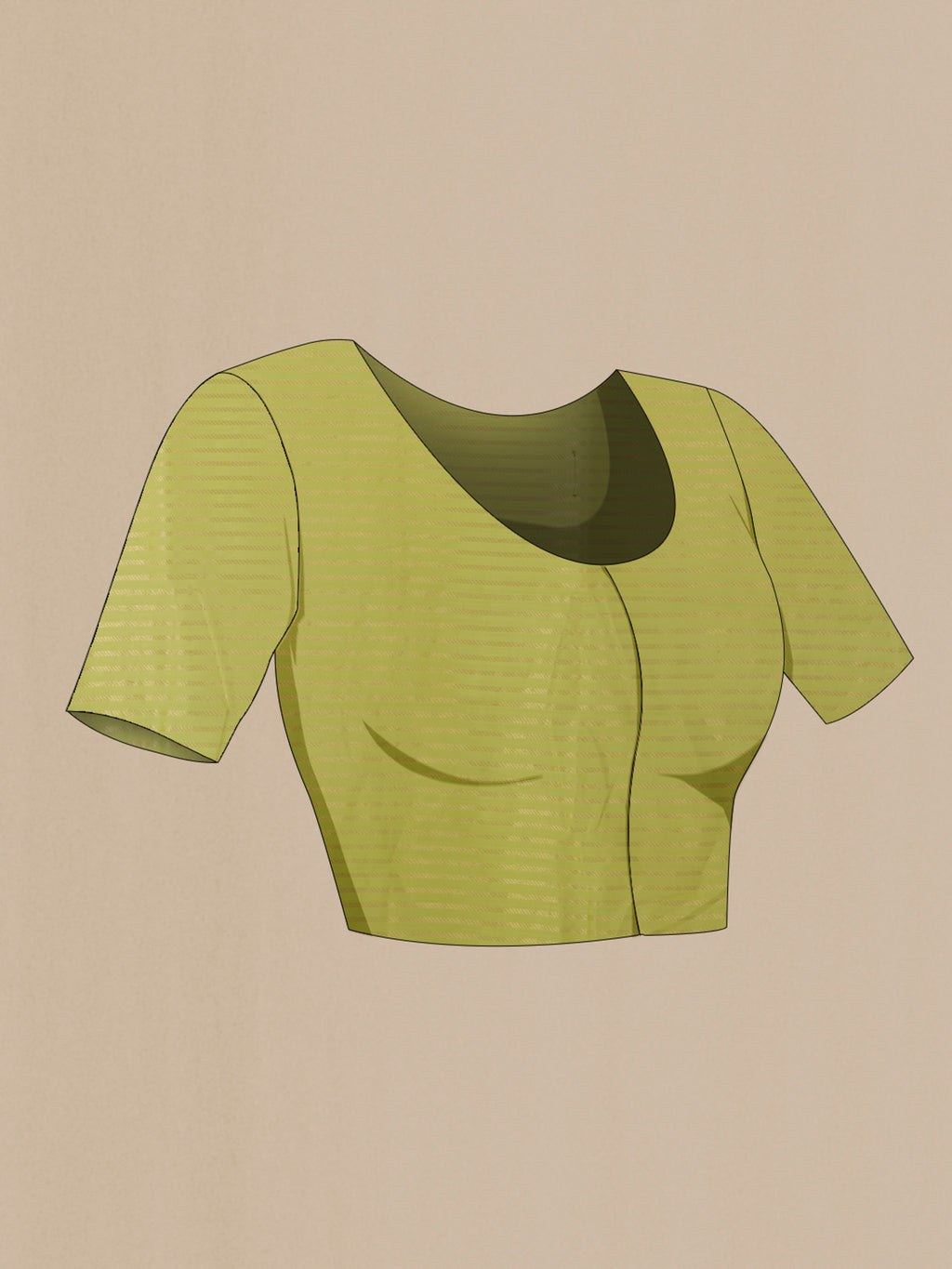Close up image of the blouse of Pure Silk Green Banarasi Katan Saree with Stripes on the body and Zari Border. 