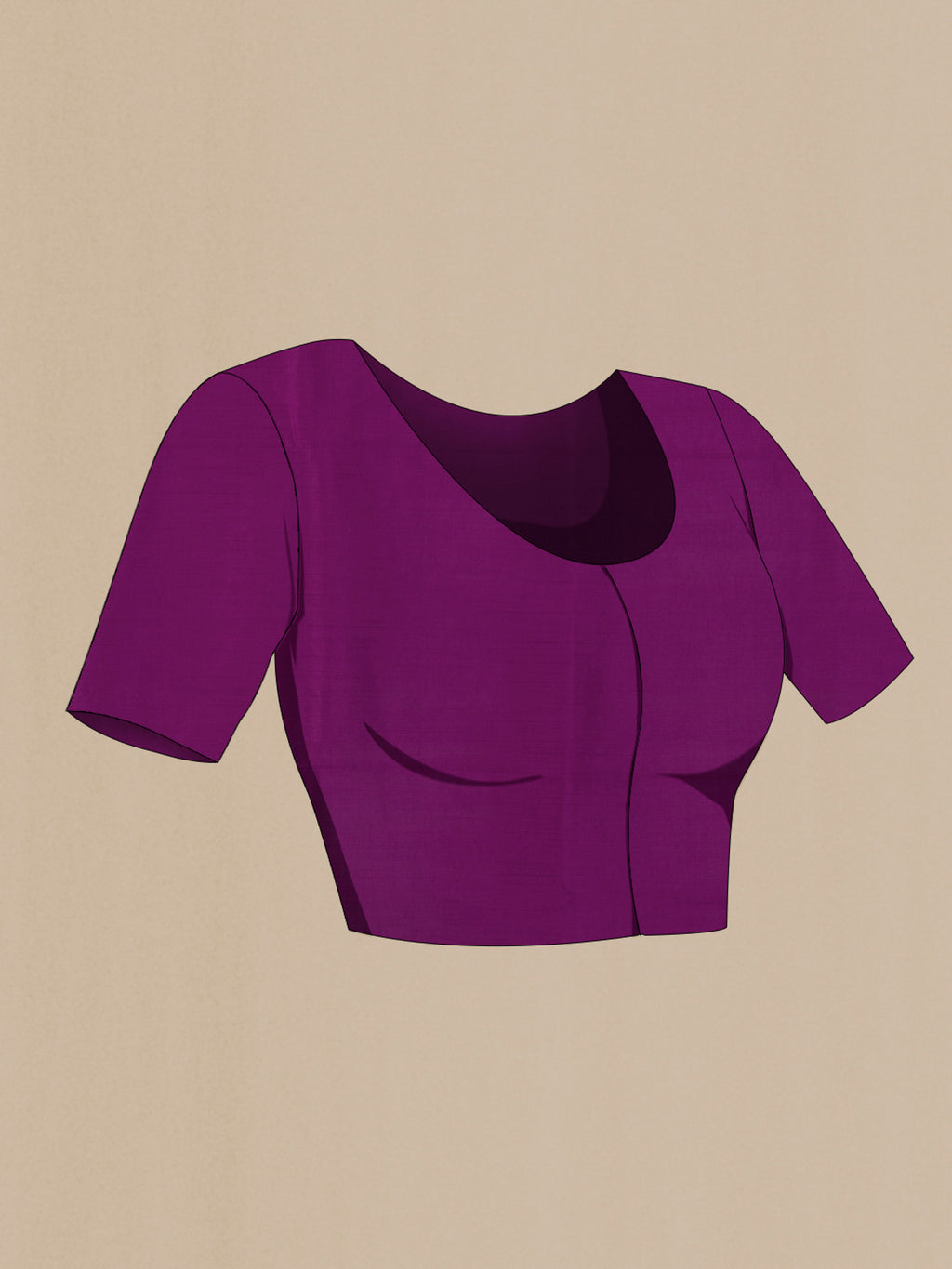 Close up image of the blouse of Purple Tussar Saree with Zari Butta on the body and Zari Border. 