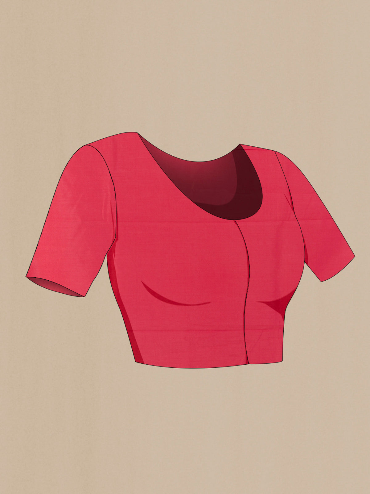Close up image of the blouse of Coral Tussar Saree with Zari Brocade on the body and Zari Border. 