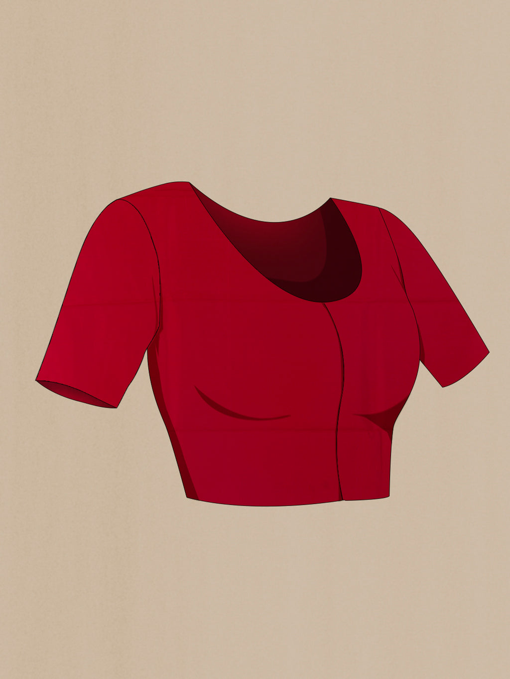 Close up image of the blouse of Red Tussar Saree with Zari Butta on the body and Zari Border. 