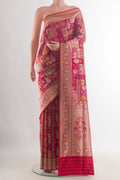 Pure Silk Multi Color Banarasi Saree with Zari Brocade on the body and Zari Border.  displayed on a mannequin