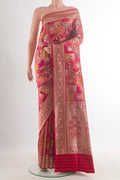 Pure Silk Multi Color Banarasi Saree with Zari Brocade on the body and Zari Border.  displayed on a mannequin