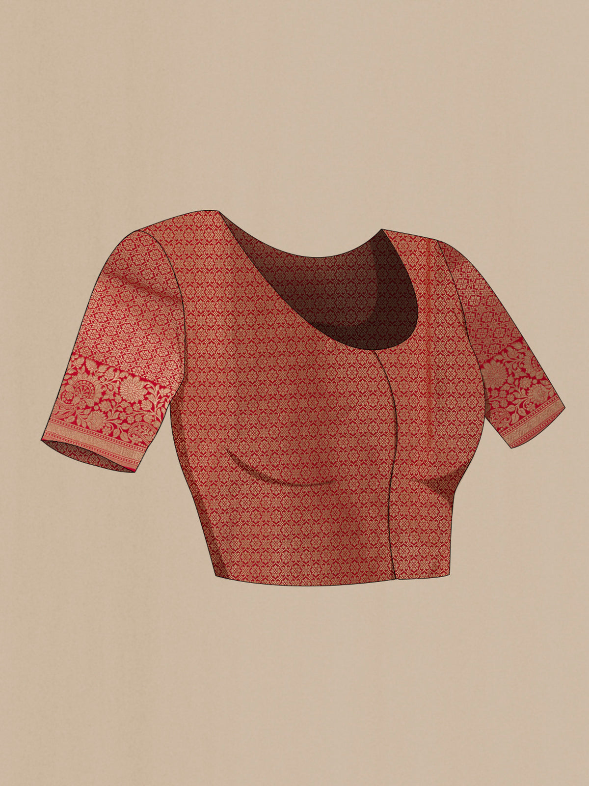 Close up image of the blouse of Pure Silk Multi Color Banarasi Saree with Zari Brocade on the body and Zari Border. 