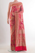 Pure Silk Multi Color Banarasi Saree with Zari Brocade on the body and Zari Border.  displayed on a mannequin