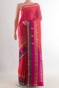 Pure Silk Coffee Brown Dual Tone Kanchipuram Saree with Jacquard With Zari Butta on the body and Zari Border.  displayed on a mannequin