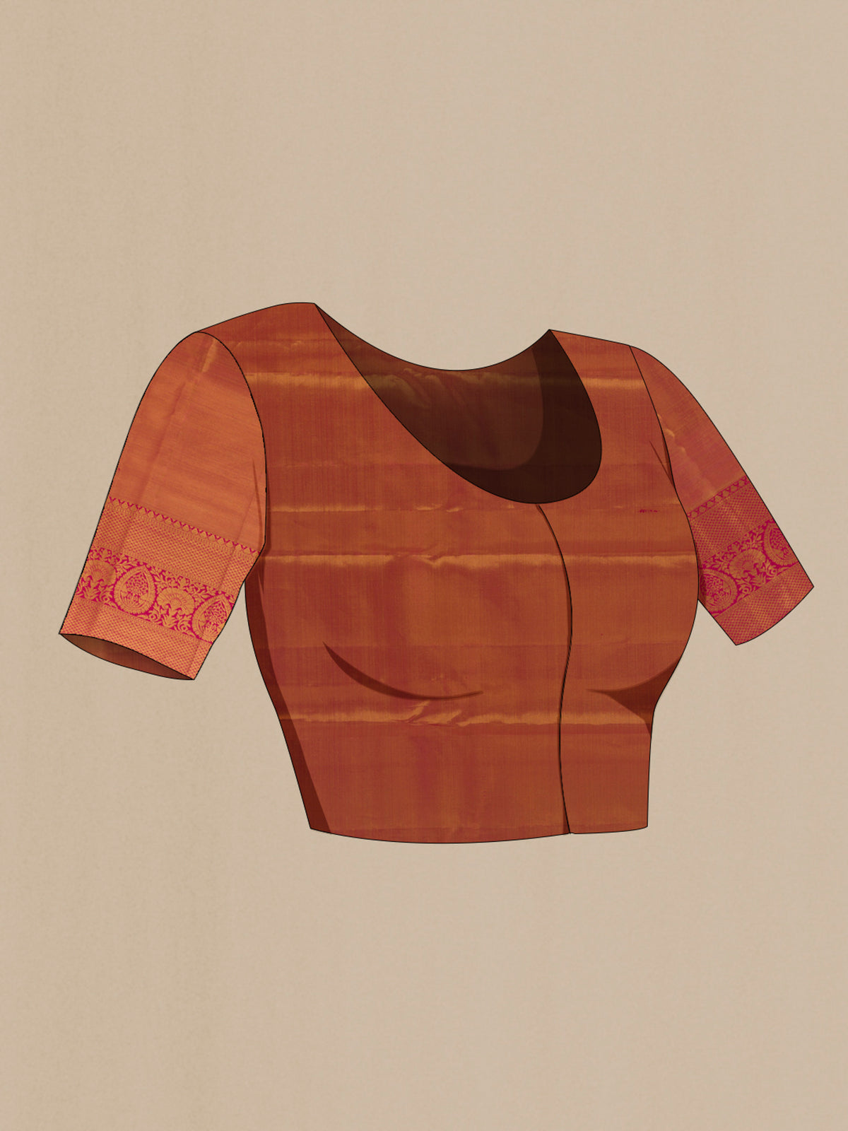 Close up image of the blouse of Golden Dual Tone Kanjivaram Tissue Saree with Zari Brocade on the body and Zari Border. 